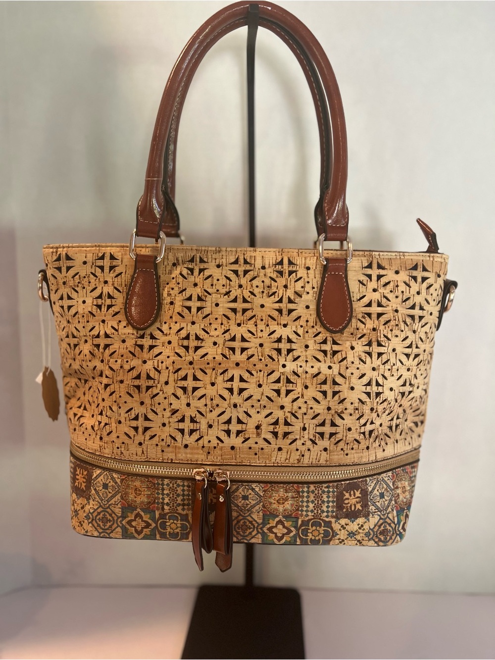 Authentic Eco Friendly Tan & Brown Cork Tote Bag